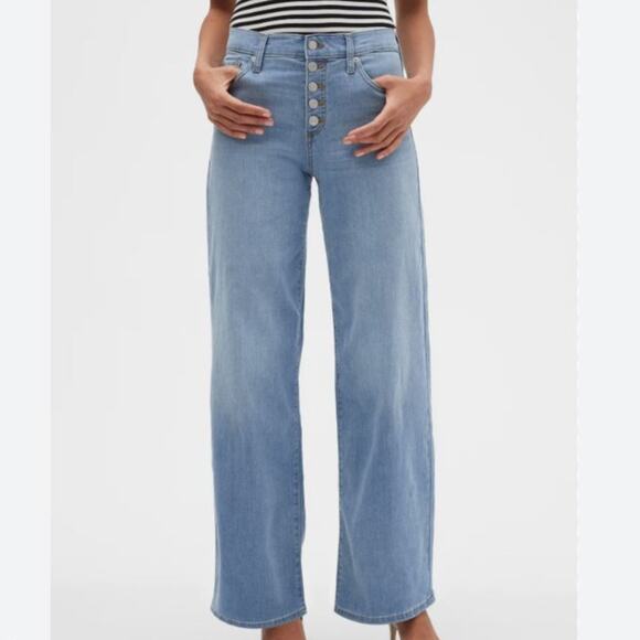 Banana Republic Denim - Banana Republic High-Rise Light‎ Wash Button-Fly Wide-Leg Jeans Size 31/12